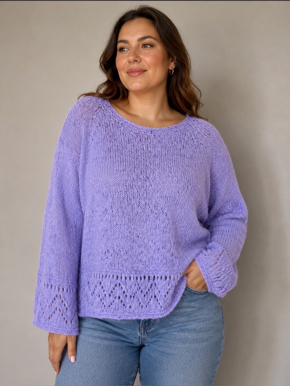 Handmade Knit Alpaca Silk Lurex Elegant Lavender Purple Lightweight Sweater XL